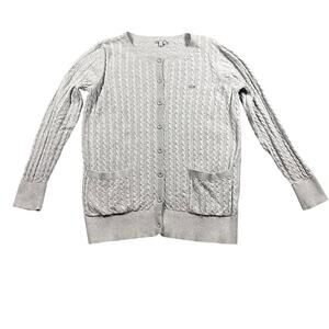 Lacoste Cableknit Belted Button Down Cardigan Womens 42 Gray